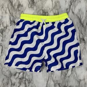 Mini Boden Striped Wave Swim Trunks Boy Size 2-3 Year Lined Beach Swim Navy Blue